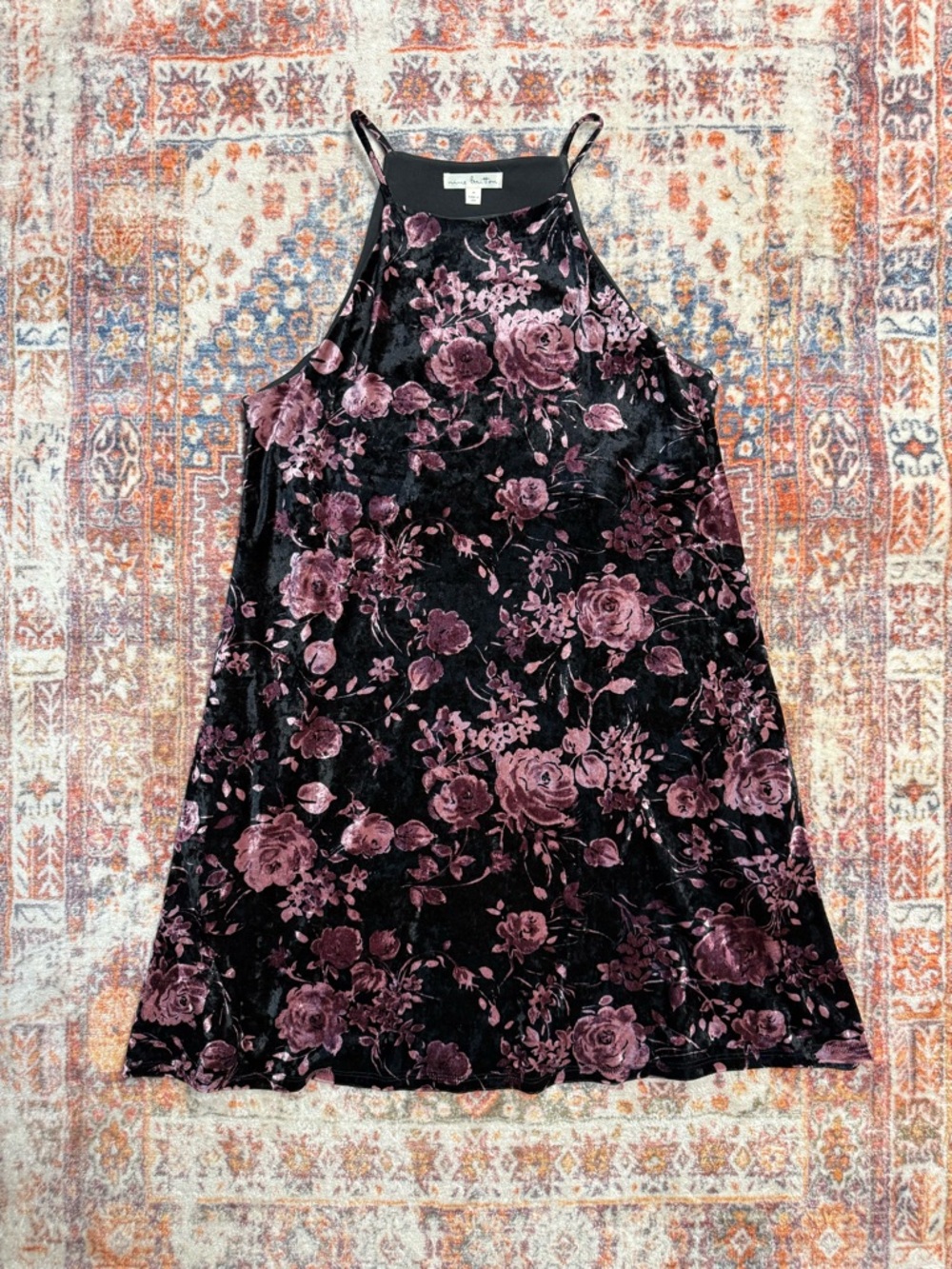 Nine Britton Velvet Floral Dress Black Pink Lined Size Medium